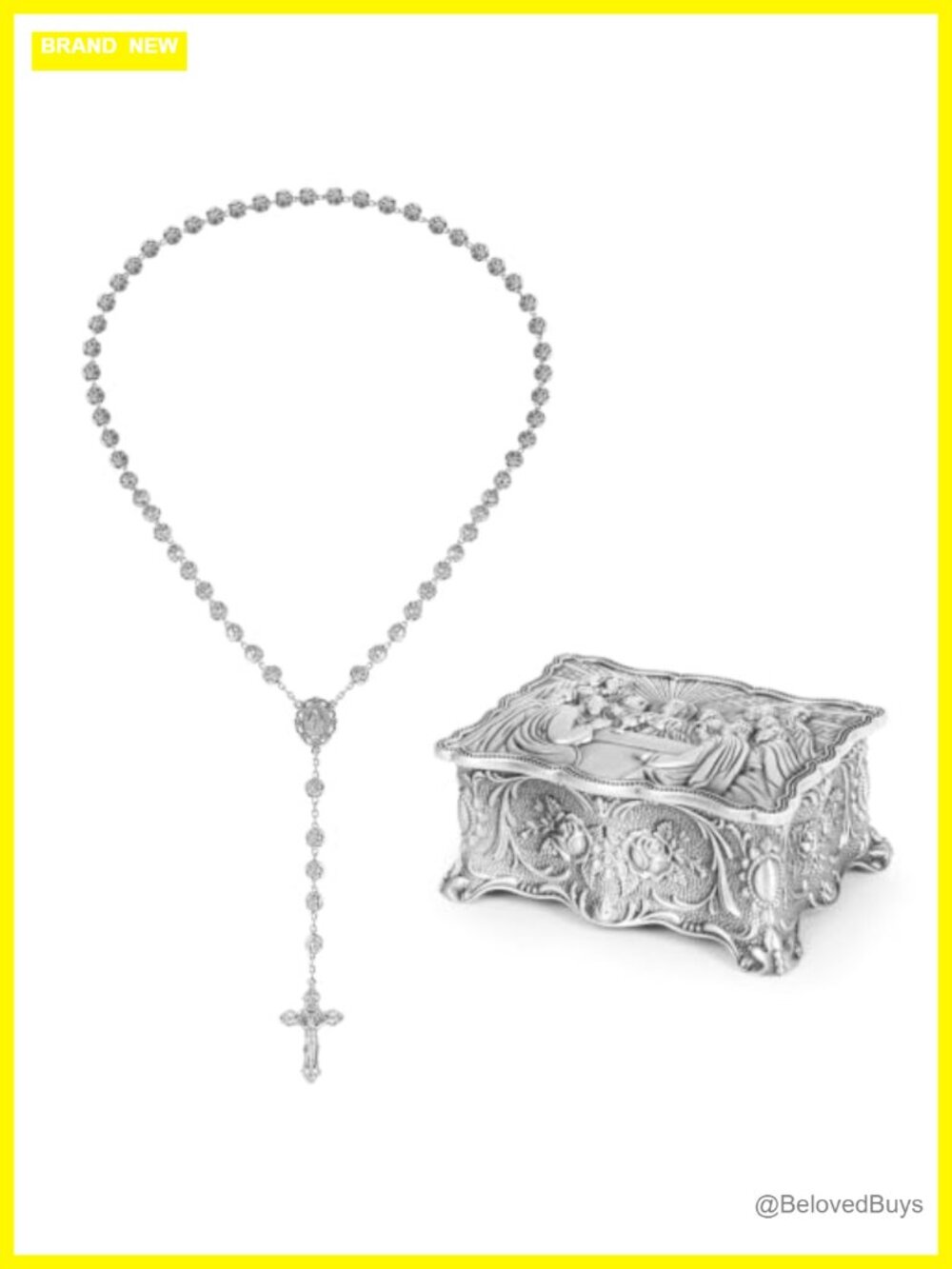 Silver Plated Rosary Necklace Cross Pendant Catholic Prayer